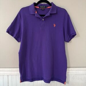 U.S. Polo ASSN Polo Shirt Men's Medium Purple Golfing 2 Button Luxury Feel